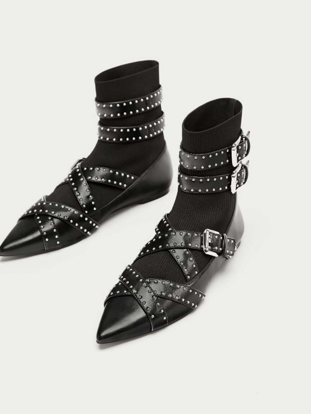Zara BUCKLED FLAT SOCK ANKLE BOOTS